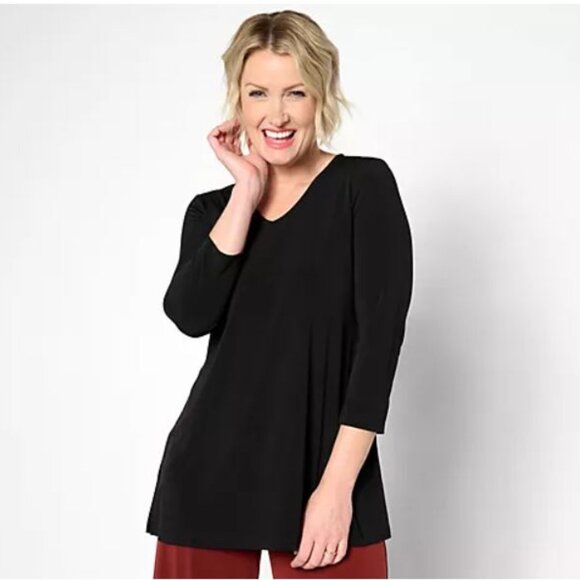 Susan Graver Modern Essentials Reg Liquid Knit A-Line Tunic-Black-Medium - Picture 1 of 2
